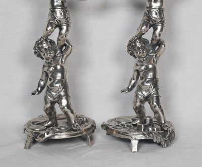 Pair of silver-plated bronze candlesticks signed Alphonse Giroux Paris