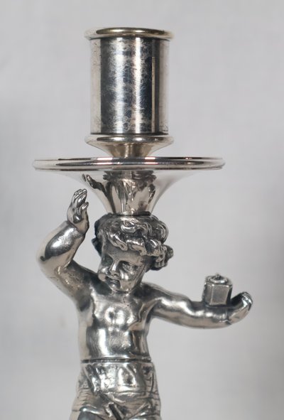 Pair of silver-plated bronze candlesticks signed Alphonse Giroux Paris