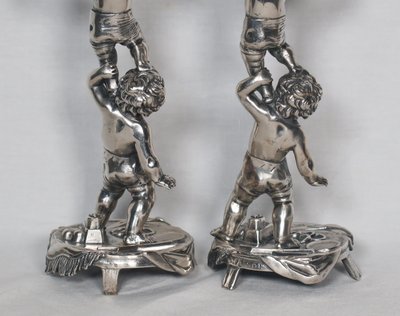 Pair of silver-plated bronze candlesticks signed Alphonse Giroux Paris