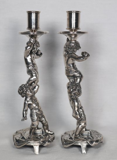 Pair of silver-plated bronze candlesticks signed Alphonse Giroux Paris