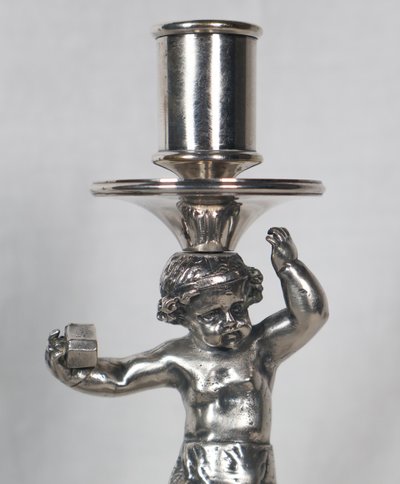 Pair of silver-plated bronze candlesticks signed Alphonse Giroux Paris
