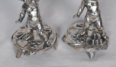 Pair of silver-plated bronze candlesticks signed Alphonse Giroux Paris