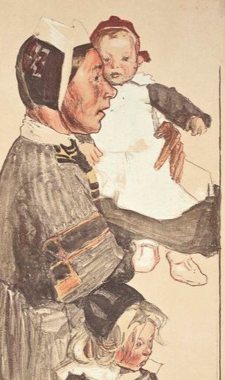 Bigoudène conduisant des enfants, par Lucien Simon