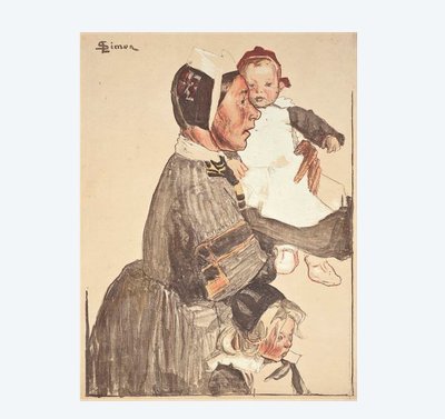 Bigoudène conduisant des enfants, par Lucien Simon