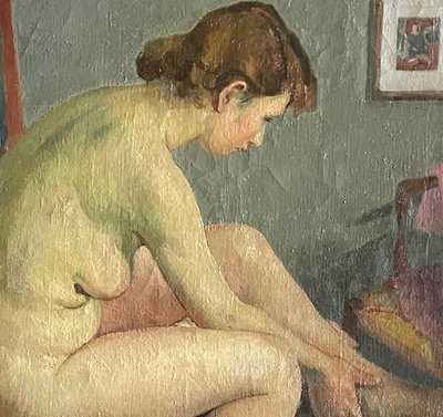 Öl auf Leinwand, Frau bei ihrer Toilette, signiert Georges Emile Delplanque (1903-1999), datiert 1934