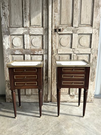 Pair of Louis XVI mahogany bedside tables, 20th century
