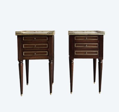 Pair of Louis XVI mahogany bedside tables, 20th century