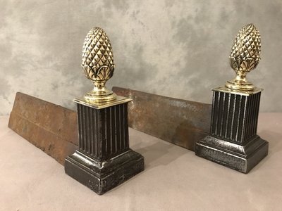 Coppia di alari in ghisa e bronzo del XIX secolo