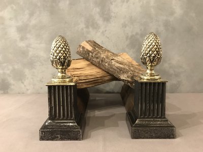 Coppia di alari in ghisa e bronzo del XIX secolo