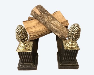 Coppia di alari in ghisa e bronzo del XIX secolo