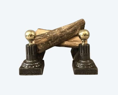 Paire de chenets anciens en fonte et laiton d'époque 19 ème 