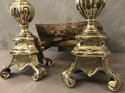 Beaux chenets anciens en bronze d'époque 19 ème 