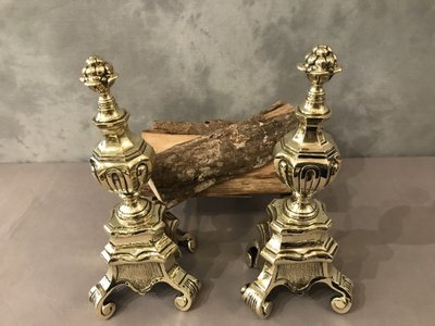 Beaux chenets anciens en bronze d'époque 19 ème 