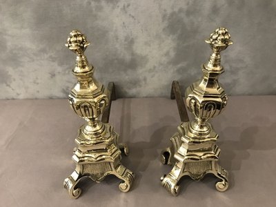 Beaux chenets anciens en bronze d'époque 19 ème 