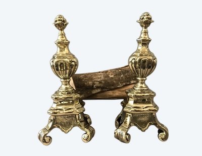 Beaux chenets anciens en bronze d'époque 19 ème 