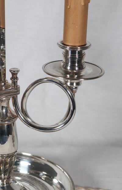 Late 19th century silver-plated bronze hot-water bottle lamp