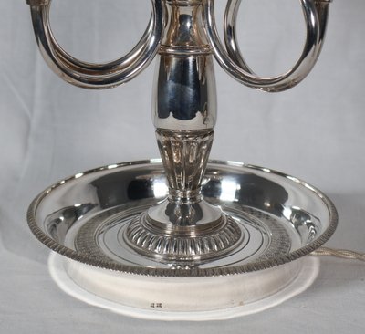 Late 19th century silver-plated bronze hot-water bottle lamp