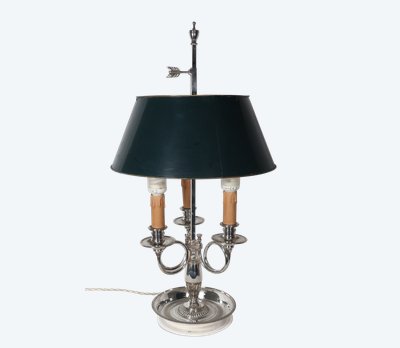 Late 19th century silver-plated bronze hot-water bottle lamp