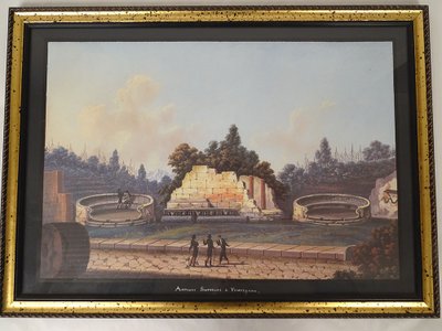 Série 8 gouaches napolitaines paysages éruption Vésuve Fusaro Naples XIXème