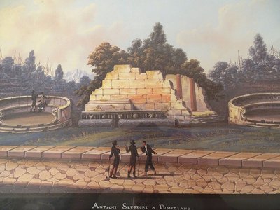 Série 8 gouaches napolitaines paysages éruption Vésuve Fusaro Naples XIXème