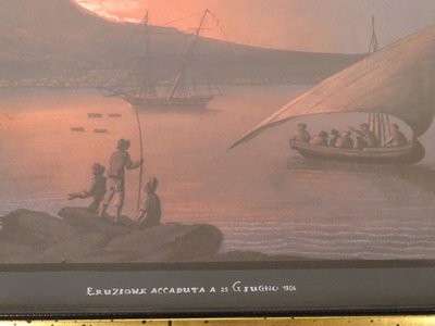 Série 8 gouaches napolitaines paysages éruption Vésuve Fusaro Naples XIXème