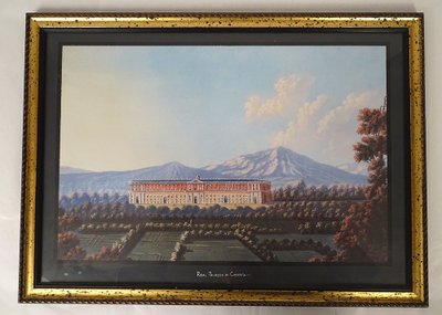 Série 8 gouaches napolitaines paysages éruption Vésuve Fusaro Naples XIXème