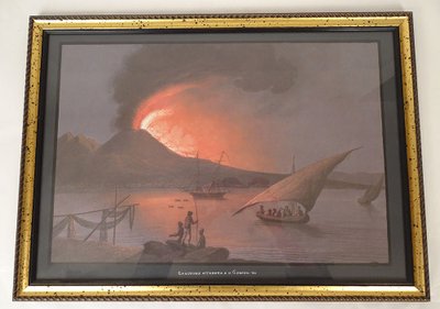 Série 8 gouaches napolitaines paysages éruption Vésuve Fusaro Naples XIXème