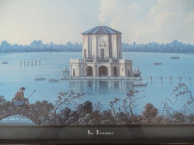 Série 8 gouaches napolitaines paysages éruption Vésuve Fusaro Naples XIXème