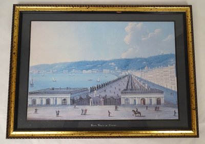 Série 8 gouaches napolitaines paysages éruption Vésuve Fusaro Naples XIXème