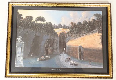 Série 8 gouaches napolitaines paysages éruption Vésuve Fusaro Naples XIXème