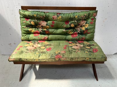 Solid oak patio bench from the 70s
