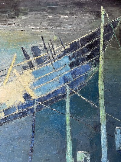Mara Rucki, née en 1920, Tableau "La Barque Bleue", Années 1970.