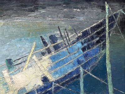 Mara Rucki, née en 1920, Tableau "La Barque Bleue", Années 1970.