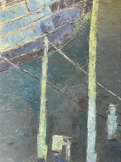 Mara Rucki, née en 1920, Tableau "La Barque Bleue", Années 1970.