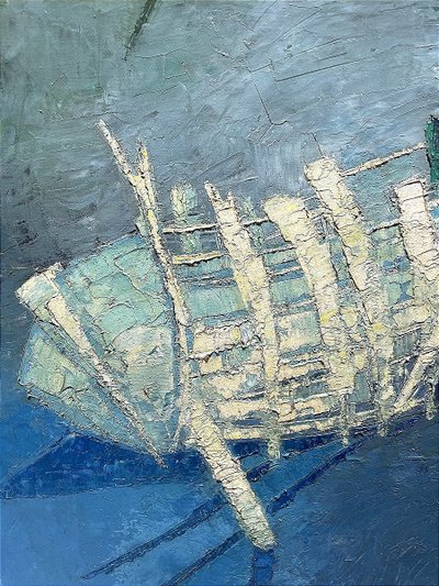 Mara Rucki, née en 1920, Tableau "La Barque Bleue", Années 1970.