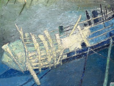 Mara Rucki, née en 1920, Tableau "La Barque Bleue", Années 1970.