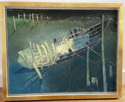 Mara Rucki, née en 1920, Tableau "La Barque Bleue", Années 1970.