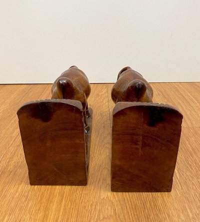 Coppia di fermalibri in legno esotico
