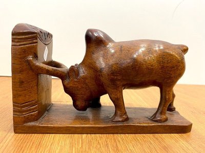 Coppia di fermalibri in legno esotico