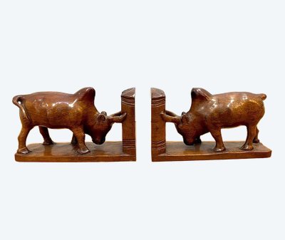 Coppia di fermalibri in legno esotico