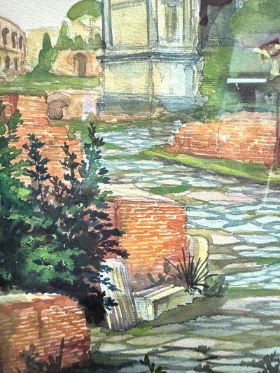 Aquarelle ancienne, Forums romains. Rome, XIXe siècle, 64 x 44 cm.