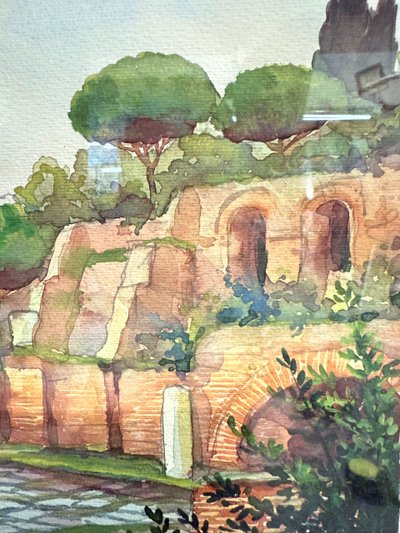Aquarelle ancienne, Forums romains. Rome, XIXe siècle, 64 x 44 cm.