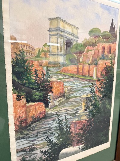 Aquarelle ancienne, Forums romains. Rome, XIXe siècle, 64 x 44 cm.