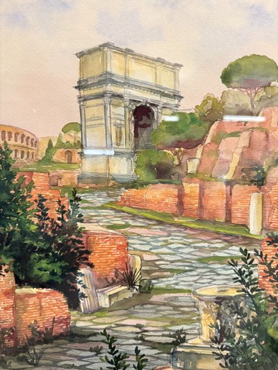 Aquarelle ancienne, Forums romains. Rome, XIXe siècle, 64 x 44 cm.