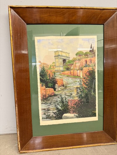 Aquarelle ancienne, Forums romains. Rome, XIXe siècle, 64 x 44 cm.
