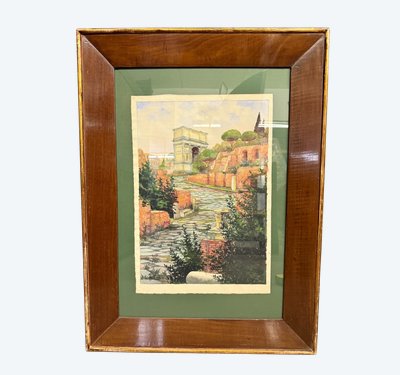 Aquarelle ancienne, Forums romains. Rome, XIXe siècle, 64 x 44 cm.