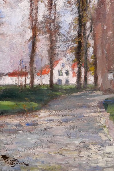 Fernand TOUSSAINT 1873-1956 Brügge, der Beginenhof, Gemälde, um 1920, belgische Landschaft