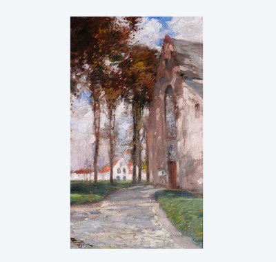 Fernand TOUSSAINT 1873-1956 Brügge, der Beginenhof, Gemälde, um 1920, belgische Landschaft