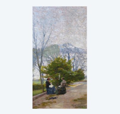 François FORICHON 1865-1952 Frauen im Garten, Gemälde, 1906, Impressionismus Couture Landschaft