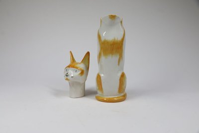 Édouard-Marcel SANDOZ - Théodore Haviland LIMOGES, Flacon "Chat" porcelaine émaillée
